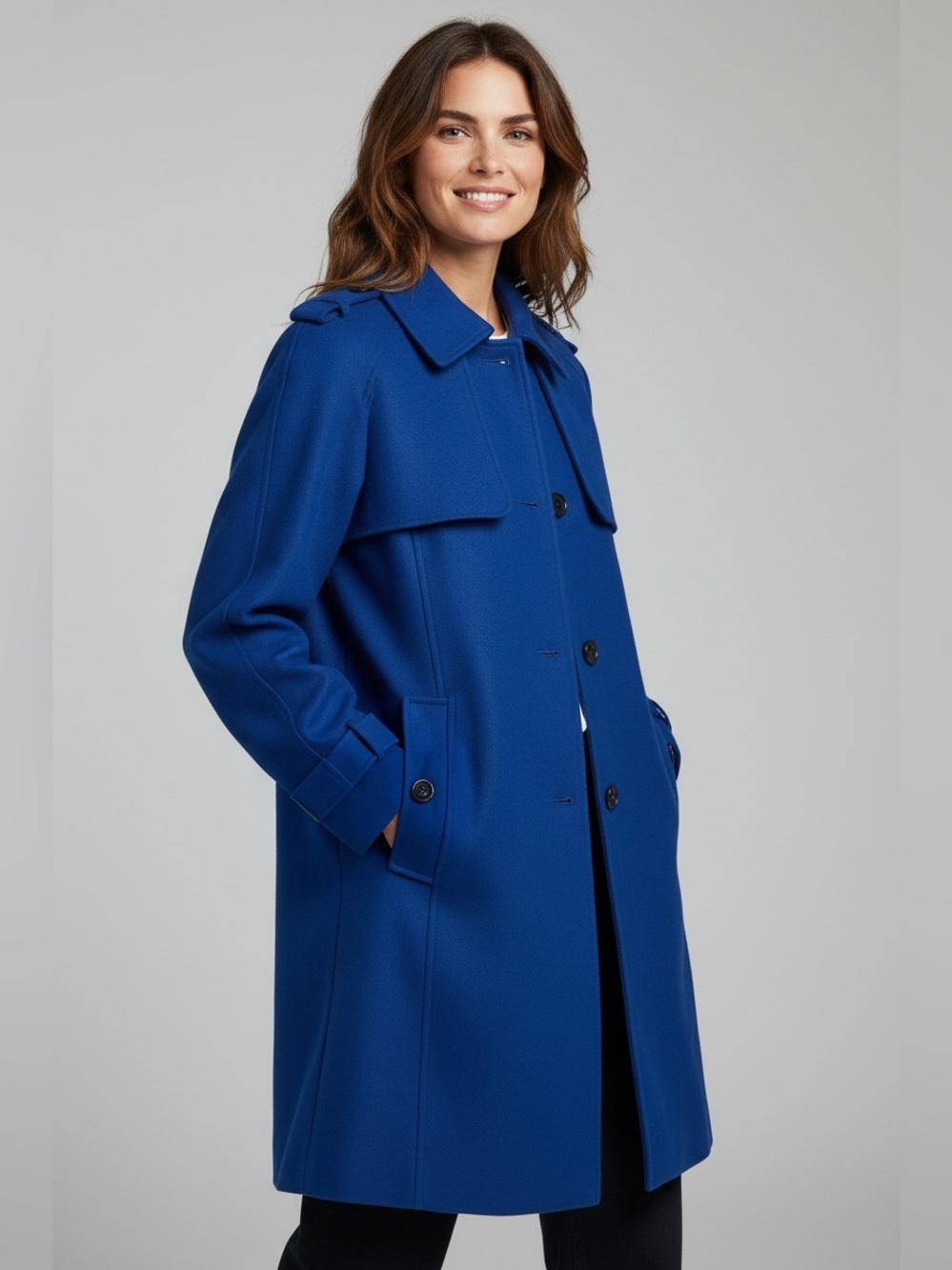Calvin Klein Cobalt/Royal Blue Wool Blend Trench Coat Size 14
